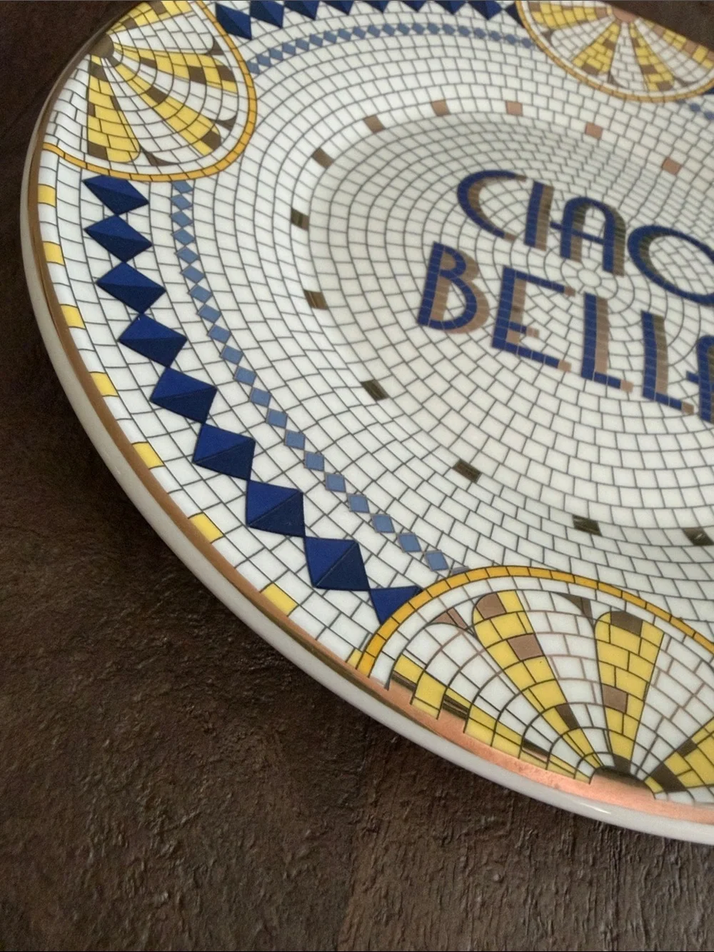 ANTHROPOLOGIE Bistro Tile 24k GOLD ACCENT ITALIA DESSERT PLATE LEMON 🍋 New